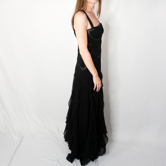 BCBGMaxAzria Sequin Ruffled Black Silk Gown NWT - Picture 3 of 8